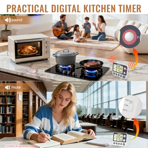 Digital Dual Kitchen Timer with Magnetic Back & Memory Presets, 2 Groups Countdown/Up Stopwatch Timer, 3-Level Volume + LED Alert, On/Off, 100Hr Max for Cooking, Baking (Battery Included) - size: Dual Timer