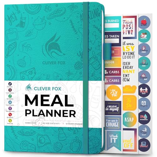 Clever Fox Weekly Meal Planner - Weekly & Daily Meal Prep Journal with Shopping and Grocery Lists for Menu Planning, Healthy Diet & Weight Loss Tracking, Lasts 1 Year, Undated, A5 - Aquamarine - color: Aquamarine