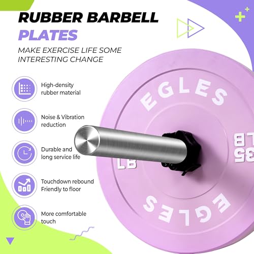 EGLES Vibrant Colorful Olympic Weight Plates, Rubber Barbell Plates, 2-inch Standard Virgin Rubber Bumper Plate 10 15 25 35 45LB for Home Gym Weightlifting, Strength Training, Fit Workouts