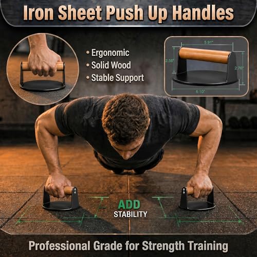 Heavy Duty Push Up Bars with Beech Wood Handles, Iron Push Up Stands for Floor, 220LBS Support Non-Slip Portable Pushup Handles, Home Gym Equipment for Chest Arm Full Body Strength Training Men - color: Black (circular)
