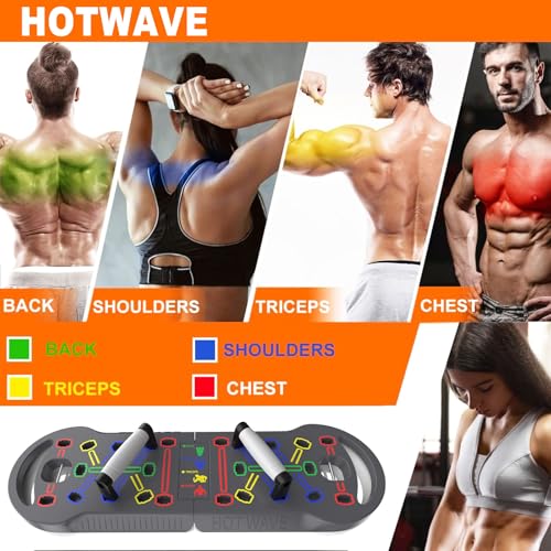 HOTWAVE Portable Exercise Equipment with 16 Gym Accessories,20 in 1 Push Up Board Fitness,Resistance Bands with Ab Roller Wheel,at Home Workout for Men