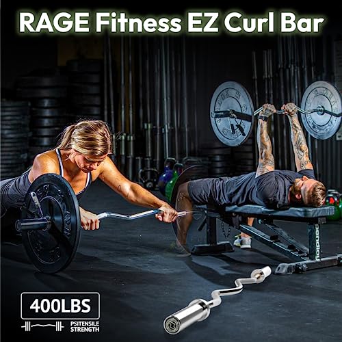 Rage Fitness EZ Curl Bar – 47 Inch, 2 inch | 17lbs Alloy Steel with Chrome Finish & Nylon Bushings with 400lbs Max Capacity – Home Gym Curling Bars for Weightlifting Other Upper & Lower Body Movements