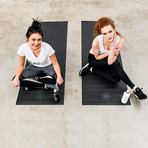 Weddingstar Customizable No-Slip Black Yoga Mat - color: Ornate Monogram
