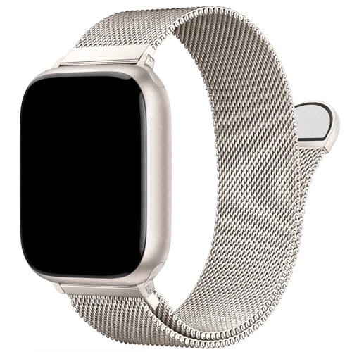 Stainless Steel Milanese Loop Compatible with Apple Watch Bands 46mm 44mm 45mm 49mm men and women, Magnetic Clasp Replacement for iWatch Ultra Series 11 10 9 8 7 SE 6 5 4 3 2 1 - color: Starlight, size: 44/45/46/49mm