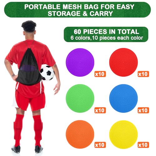 60 Pcs Poly Vinyl Spot Markers Rubber Floor Dots Non Slip Agility Markers Flat Field Cones for PE Gym Classes, Classroom Activities and Games, Soccer Basketball Sports Speed Agility Training - size: 4inch