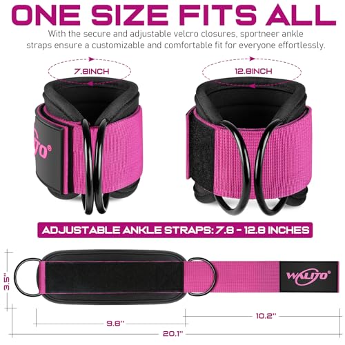 WALITO Gym Ankle Straps for Cable Machines Women & Men - Glute Kickback Ankle Cuff, Adjustable Cable Machine Accessories for Leg Extensions, Hip Abductors & Lower Body Workouts - color: Pair-Black Rose Red
