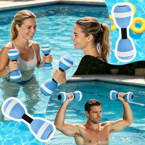 4 Pcs Water Aerobics Set for Aquatic Exercise, 2 Foam Water Dumbbells & 2 Aquatic Cuffs, Pool Resistance Weights Fitness Equipment, Ankle Arm Swim Weights for Water Workouts & Training