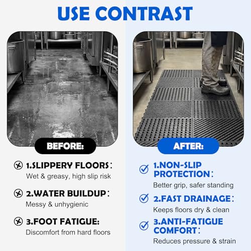 Dunzy 70.87" x 23.62" Non Slip Rubber Restaurant Floor Mats Grade Grease Restaurant Floor Mats Heavy Duty Commercial Anti Fatigue Drainage Rubber Pads for Kitchen Bar Use Wet Area