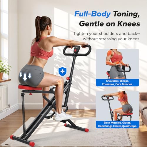 Squat Machine, MERACH R07 2 in 1 Squat Rowing Machine, Easy Setup & Foldable Exercise Equipment, Glute Trainer Machine, Glutes & Leg Home Workout Machine - color: Red