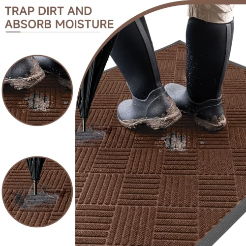 100pointONE Front Door Mat, Heavy Duty Indoor Outdoor Doormat, 72" x 24" Low Profile Outdoor Mats for Home Entrance, Stain and Fade Resistant Welcome Mat Ideal for High Traffic Area, Diamond Brown - color: Brown Diamond, size: 2' x 6' (Rectangular)