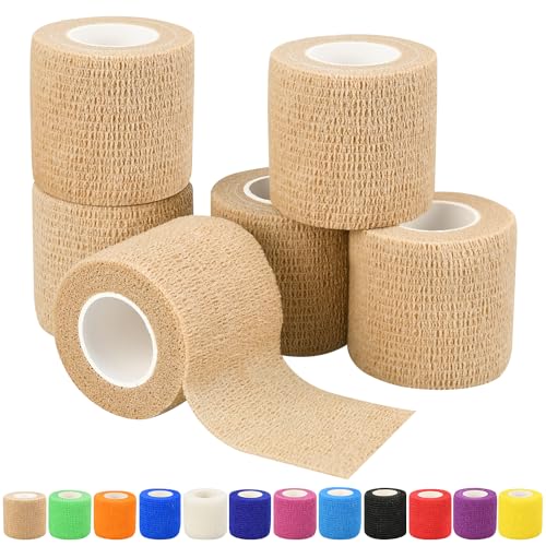 6pcs 2in Self Adhesive Bandage Wraps, Vet Wraps, 12 Colors to Choose, 5 Yard Self Adherent Wraps for Sports - color: 6pcs Skin Color