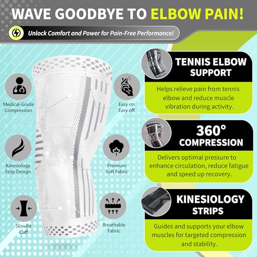BLITZU Elbow Compression Sleeve for Tendonitis, Tennis Elbow Brace 2 Pack S | Targeted Arm Support, Joint Stability, Muscle Recovery, Workout Protection, Tendonitis & Arthritis Relief, All-Day Comfort - color: White, size: Small