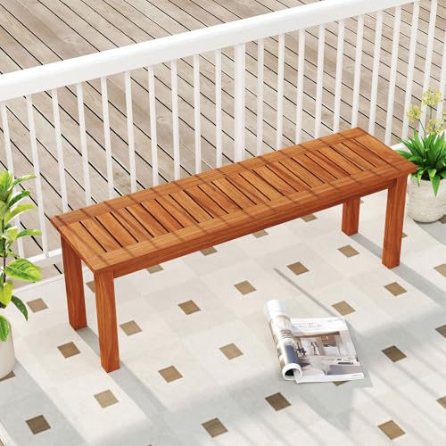 Tangkula Outdoor Wood Bench, 2-Person Backless Patio Garden Bench with Slatted Seat, Front Porch Dining Seating Furniture for Deck, Yard and Park (1) - size: 45"
