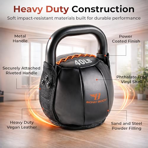 Bionic Body by Kim Lyons Soft Kettlebell with Handle | Soft Weight for Strength Training, Conditioning, Core & Full Body Workouts | Ergonomic Grip | Home Gym, Cross Training, HIIT & Functional Fitness Equipment - style: Orange - 40 LB