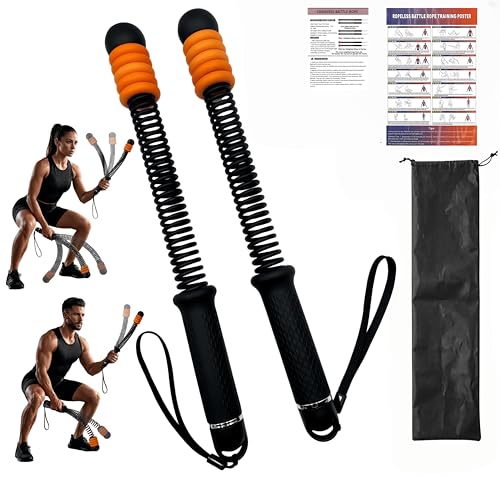 Weighted Cordless Battle Ropes with 10 Adjustable Resistance Rings-17.3" Portable Fitness Ropes for Home Gym Office&Travel, HIIT Strength Training&Full Body Cardio for Men&Women (2 PCS, Black) - color: Black