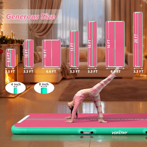 VOFiTNY All Purpose Gymnastics Mat 6.6/10/13/16/20 ft Sturdy Inflatable Tumble Track for Home/Gym - color: Pink/Green, size: 10ft*3.3ft*4inches(3m*1m*0.1m)