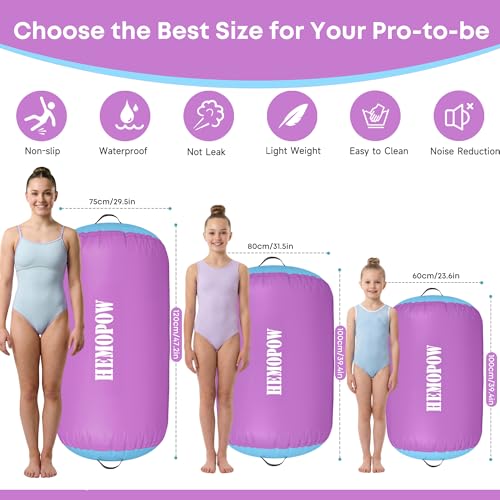 Inflatable Gymnastics Air Barrel Roller with Electric Pump, Heavy Duty PVC Tumbling Barrel Back Handspring Trainer, Air Tumble Track Mat for Home Gym, Cheerleading, Yoga Practice - color: Lavender & Sky Blue, size: 3.3'L x 2'D