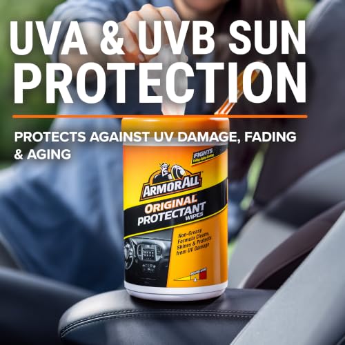 Armor All Car Interior Original Protectant Wipes, 90 Count, UV Protectant | Car cleaner wipes for vinyl, rubber, plastic, trim, and dashboards with a non-greasy, streak-free medium shine