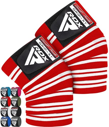 RDX Knee Wraps for Weightlifting, 78” Elasticated Straps Power Lifting Leg Press Support Gym Fitness Squats Workout Men Women - color: Red