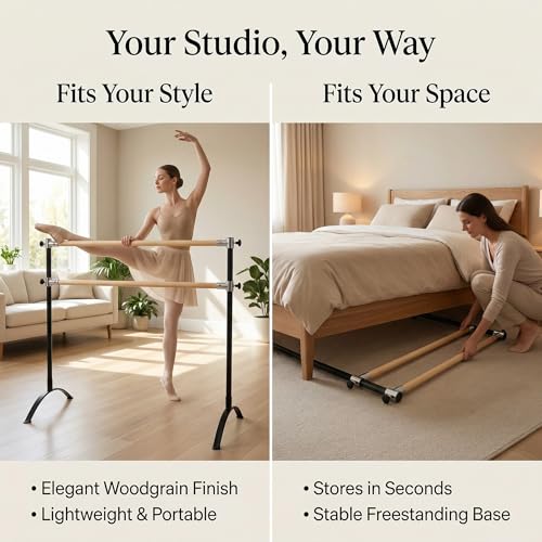 Artan Balance Ballet Barre Portable for Home or Studio, Adjustable Bar for Stretch, Pilates, Dance or Active Workouts, Single or Double, Kids and Adults (Curved Leg Double Bar 4 FT)