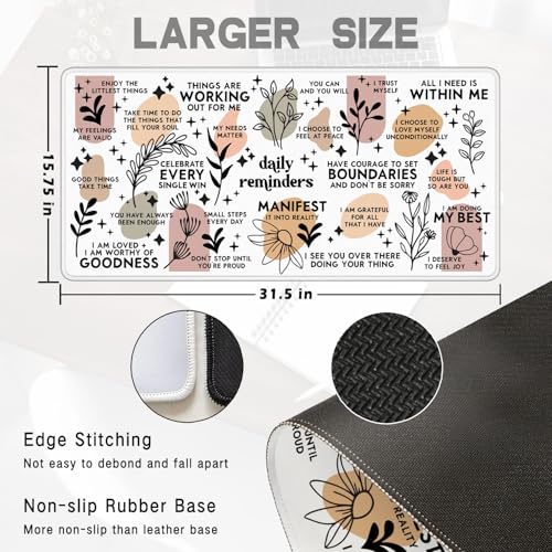 Boho Inspirational Large Mouse Pad 31.5x15.7inch, Daily Reminders Mental Health Large Extended Computer Desk Mat Mousepad for Keyboard and Mouse, Office Desk Accessories - color: Color 01