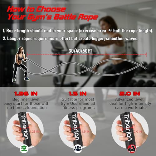 Battle Rope for Home Gym Workout - Extra Thick 2 Inch 30ft Heavy Weighted Training Exercise Ropes Fitness Equipment with Sleeve and Anchor Strap Kit for Crossfit Outdoor Working Out - color: Black, size: 2 Inch x 30 FT