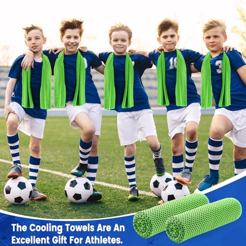 Hosuly 100 Pack Cooling Towels, 40"x12" Cooling Towels for Neck and Face Breathable Soft Chilly Sweat Rag Microfiber Sport Rags for Gym Yoga Golf Running - color: Bright Green