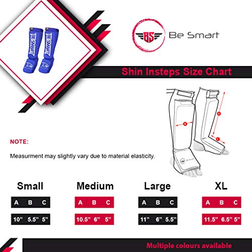 Be Smart Kids, Adults, Youth, Men and Women Muay Thai MMA Kickboxing Shin Guards, Instep Guard Training, Sparring Protective Gear Equipment Shin Kick Pads - color: Red, size: XXS ( 9 to 13 Years )
