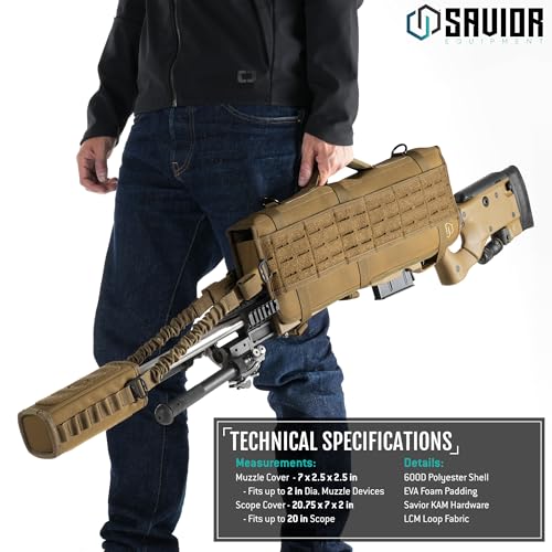 Savior Equipment 20" MOLLE Tactical Rifle Scope Carry Case & Muzzle Cover w/Hook Backing, Padded 600D Heavy Duty Polyster to Protect Firearm During Transportation - color: Obsidian Black