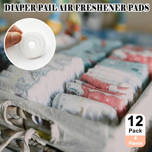 12 Pack Diaper Pail Air Freshener Pads, 6 Flavors | Deodorizer Disc, Baby Trash Can Deodorizer, Replacement Tablets, Odor Eliminator Refill, Scented - color: 12 Pack 6 Flavors