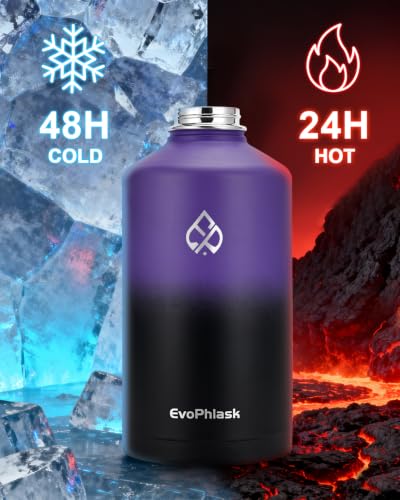 1 Gallon Water Bottle Insulated, Vacuum Stainless Steel Water Bottle Keep Cold 48Hrs, 128 oz Large Gallon Water Jug for Travel, Sport, Gym, Hiking with Carrier Bag, Purple/Black - color: Purple/Black, size: 128 Ounces