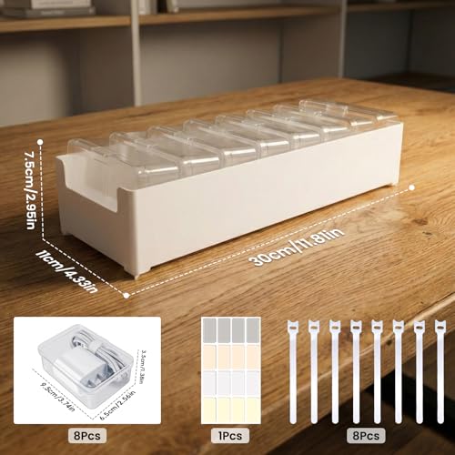 8 Individual Cable Organizer Boxes With Base, Cord Storage Organizer With Labels And Cable Straps For Charging Cables, Adapters, Earphones (8 pcs Individual Cable, 1 Pack) - color: 8 pcs Individual Cable