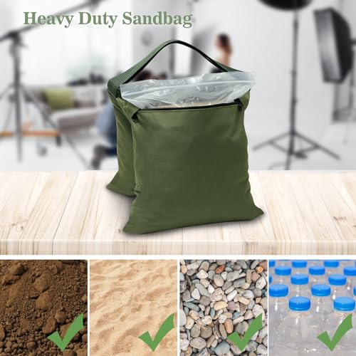 Aimosen 4 Packs Sandbags Military Green Weight Bags for Light Stand, Heavy Duty Saddlebags for Photography Backdrop Stand, Photo Video Tripod, Pop up Tent, Umbrella Base, Fishing Chair, Picnic Table - color: Green