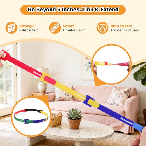 SummerBrite 70 Pack Multi-Color Cable Ties 6 Inch with Writable Labels, Reusable Cord Organizer Straps, Hook & Loop Wire Management for Identifying Electronics, Charging Cables, Home Office & PC - color: Multicolored, size: 6IN