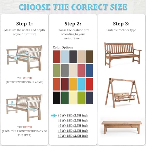 Premium Outdoor Bench Cushions for Patio Furniture 3.5inches Memory Foam Bench Cushion Waterproof Fade Resistant Porch Swing Cushions with Straps 36×18 Inch Lake Blue - color: Lake Blue, size: 36'' x 18'' x 3.5''