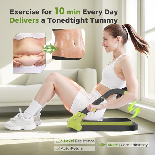 Ab Machine,Sit Up Exercise Equipment& Core Machine,Adjustable Ab Trainer with 3 Resistance Levels and Removable Auxiliary Handle,perfect for home workouts and those looking to lose weight - color: Green