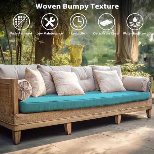 Sundale Outdoor Olefin Bench Cushion， Water-Resistant Patio Couch Cushion, Loveseat Sofa Pad with Straps Teal, 59 x 18 x 4 Inches - color: Teal, size: 59 X 18 X 4 Inch