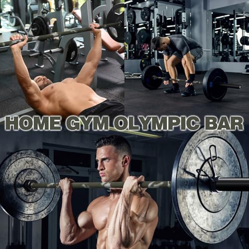 7ft Olympic Barbell for Strength Training, Olympic Weightlifting | 500 700 1000LBS Capacity, 2 Inch 45lb Weight Bar for Squat, Home Gym Fitness Equipment, Bench Press, Deadlift, Powerlifting - color: Camo-500LBS