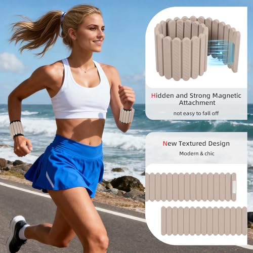 Abahub Adjustable Wrist & Ankle Weights 2Pack, Wearable Silicone Weighted Bracelet for Women, Arm Leg Weights for Home Gym Workout, Jogging, Yoga & Pilates - color: Magnetic Beige, size: 4.4LB Pair (2.2LB Each)