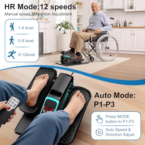 VIVURN-018 Under Desk Elliptical 12 Speed 5 Modes Mini Motorized Leg Exerciser While Sitting for Seniors As Seen on TV with Non-Slip Mat Quiet & Portable Electric Pedal Exerciser for Home and Office - color: Blue