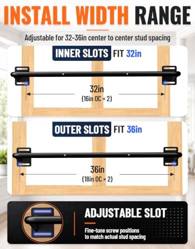 Fitarc Joist Mount Pull Up Bar, Wall Chin Up Bar Ceiling Mount for Beams, Heavy Duty Steel Construction, Home Gym Workout Equipment -Patent Pending - color: Wall Mounted for 7-8ft Beams, 32in Span Studs