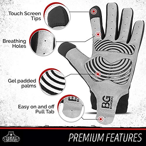 Bear Grips Weight Lifting Gloves for Men & Women | Half Finger Lifting Gloves | Full Finger Workout Gloves for Men | No Finger Exercise Gloves l Compression Weightlifting Gloves | Gym Gloves for Men - color: Black-Full Finger, size: X-Large