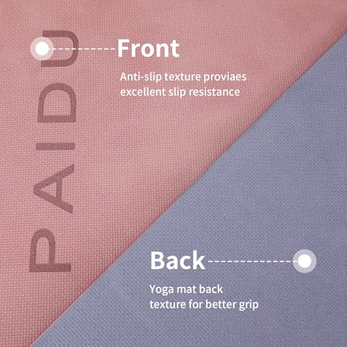 PAIDU Yoga Mat Non Slip Anti-tear,extra thick-2/5 inch（10MM）High Resiliency Professional POE Yoga Mats for Women Men Kids,72"x24"inch,Workout, Yoga, Pilates and Floor Exercise, with Carrier Strap - color: Deep Pink+Grey