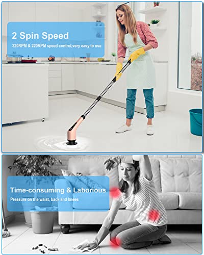 Leebein Electric Spin Scrubber, Cordless Powerful Scrub Brush for Cleaning Bathroom, Kitchen, Shower Tub and Floor Tile with Adjustable Extension Long Handle and 8 Replaceable Brush Heads(Rose) - color: Rose