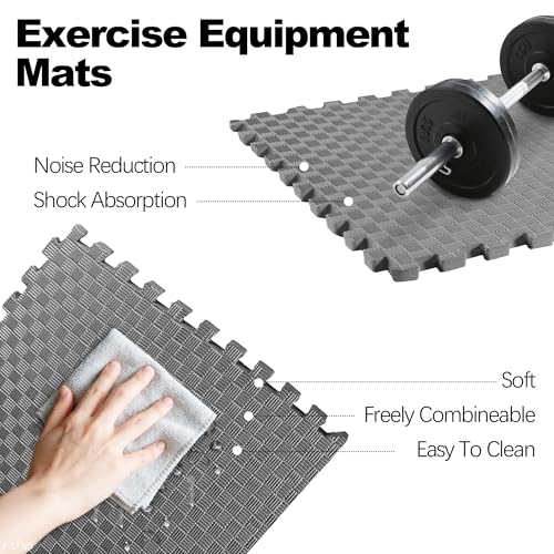 Elevon Puzzle Exercise Gym Flooring Mat, EVA Interlocking Foam Tiles Workout Mat for Home Gym, Fitness Equipment, MMA, Gymnastics, Shock-Absorbing Exercise Mat, Multi-Color - color: Grey, style: 1"Th, 18 Tiles (72 Sq Ft)