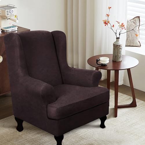 ANARACHON Leather Look Wingback Chair Covers, 2-Piece Wing Chair slipcover,Stretch Wing Back Armchair Slipcovers with Elastic Bottom, Soft Spandex Furniture Protector for Living Room (01 Chocolate) - color: 01 Chocolate