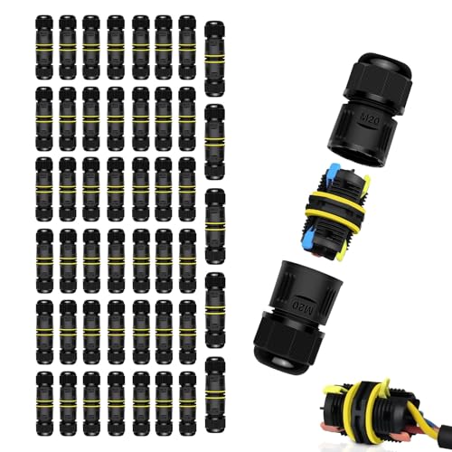 NineLeaf 48PK Waterproof Electrical Cable Connector 3-Pin Push-in Type, IP68 Outdoor M20 Wire Connector 5-12mm, Fast Press-fit Junction Box for Garden and Landscape Lighting Projects - size: 48PK, style: Press Type