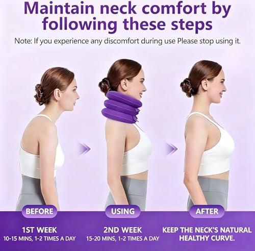 Inflatable Purple Cervical Neck Traction Brace, Adjustable Neck Stretcher for Instant Neck Pain Relief & Spine Decompression, Portable Design for Relax Your Neck Anytime Anywhere at Home Travel Office