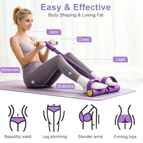 Pedal Resistance Band with Handle, 6-Tubes Tesistance Bands with Handles, Natural Rubber Foot Pedal Resistance Band, Multifunctional Exercise Bands for Abdomen, Waist, Leg, Arm - color: Purple