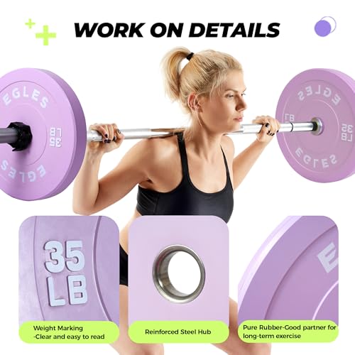 EGLES Vibrant Colorful Olympic Weight Plates, Rubber Barbell Plates, 2-inch Standard Virgin Rubber Bumper Plate 10 15 25 35 45LB for Home Gym Weightlifting, Strength Training, Fit Workouts